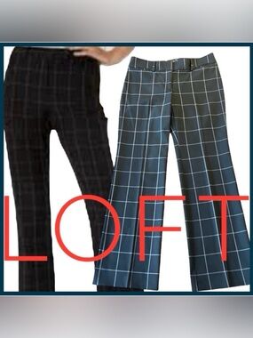 Ann Taylor LOFT Black/Grey Marisa Windowpane Straight Leg Pant (2P)